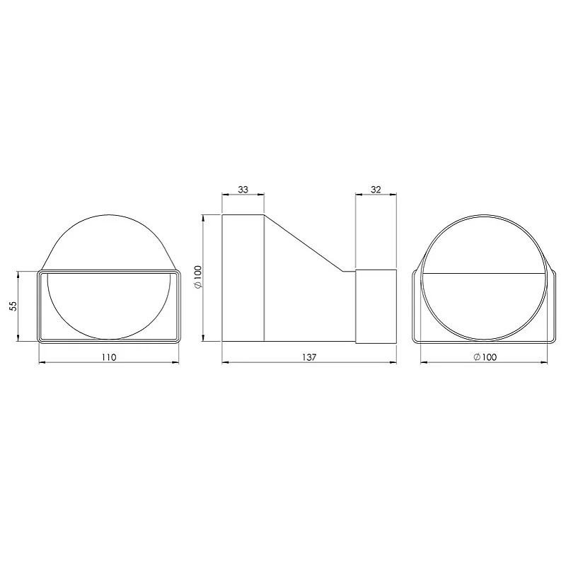 ADAPTER LONG TO-ROUND 110X55 D100