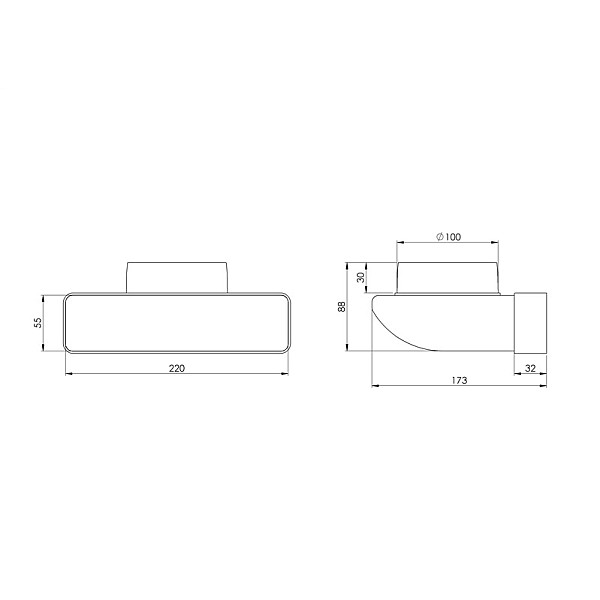 VENTILATION ELBOW (220X55 MM D100MM