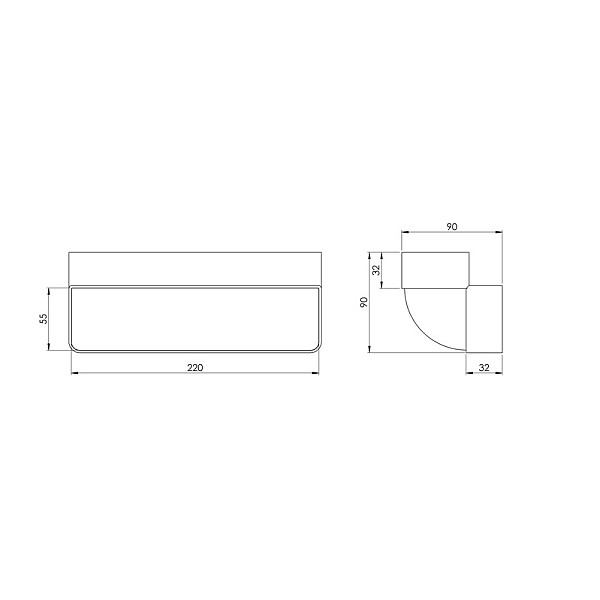 Ventiliacijos alkūnė EUROPLAST KLV25-90. 220 x 55 mm. 90°