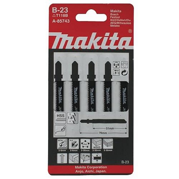 Metalo siaurapjūklių pjūkleliai Makita A-85743 T118B. 5 vnt.