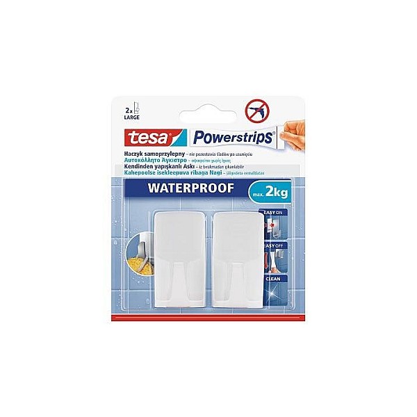 POWERSTRIPS WATERPROOF HOOK WHITE 2PC