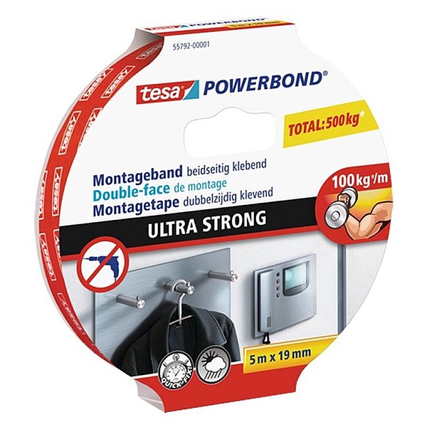 Dvipusė lipnioji juosta Tesa Ultra Strong 5m x 19mm. balta