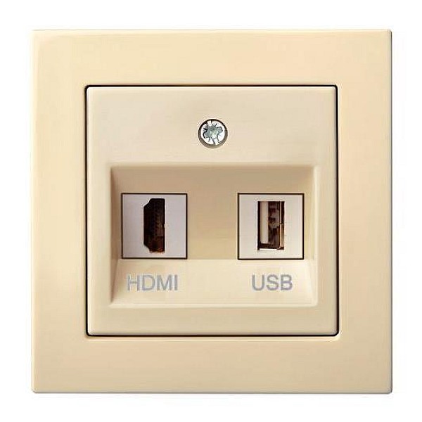 FLUSH MOUNTING HDMI+USB SOCKET SAND