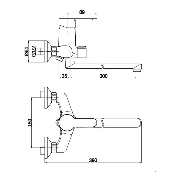 BATH FAUCET DF11003 LONG SPOUT BRASS