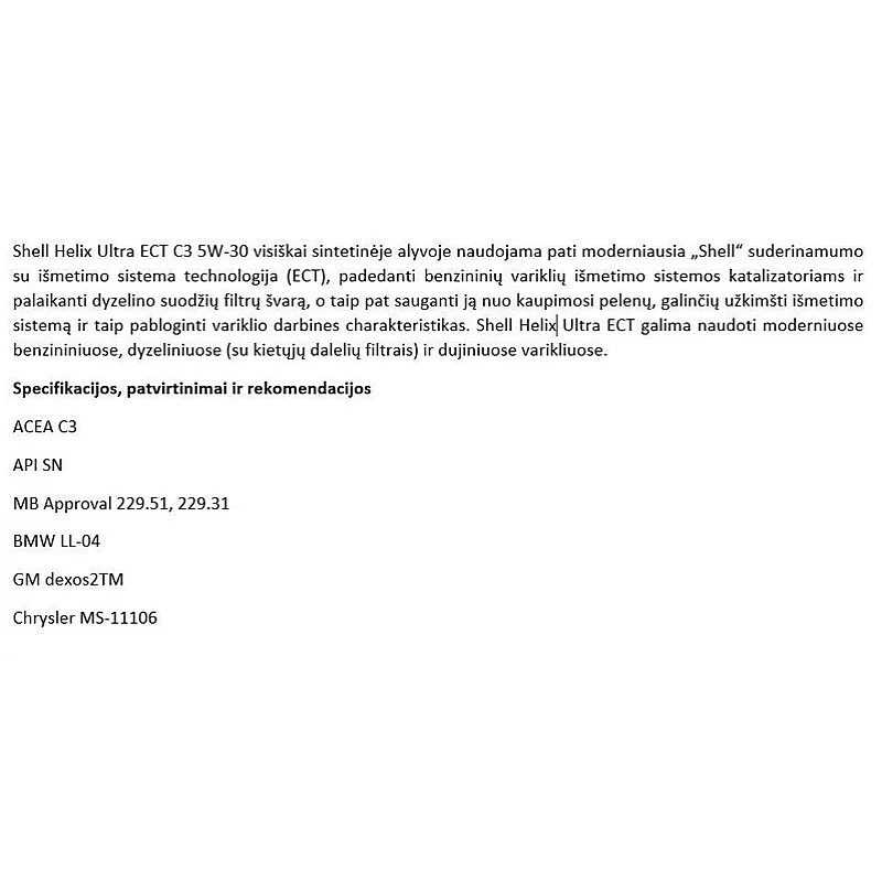 SHELL HELIX ULTRA ECT C3 5W30 5L