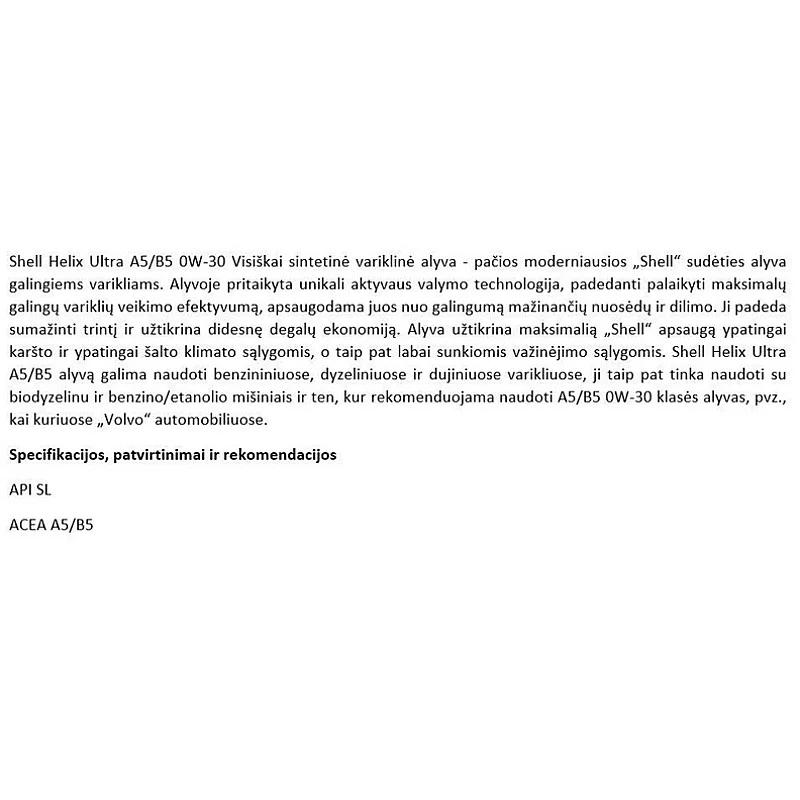 SHELL HELIX ULTRA 0W-30 A5/B5 1L