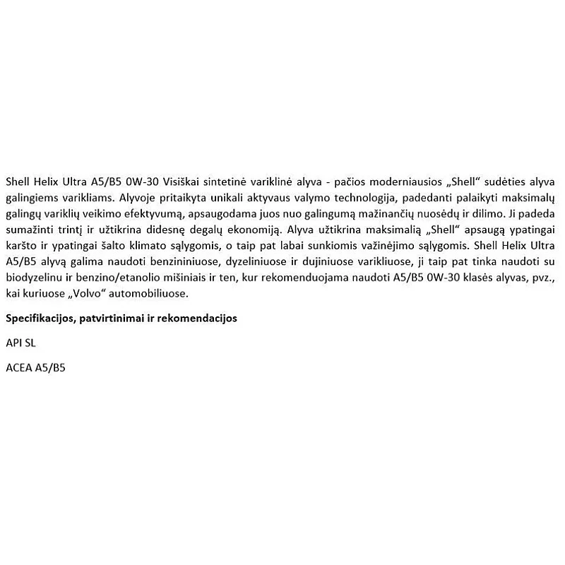 SHELL HELIX ULTRA 0W-30 A5/B5 4L