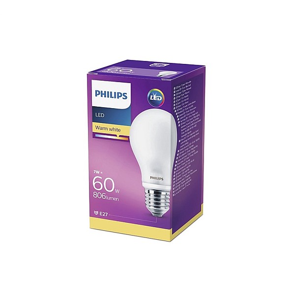 LED lemputė PHILIPS. A60. E27. 7 W. 806 lm. 2700 K