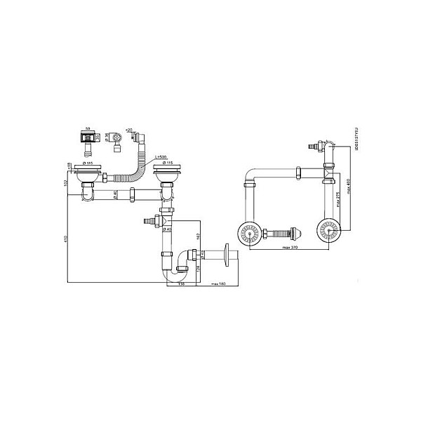 DOUBLE SINK SIPHON+FLANGE 3 1/2IN LD0515