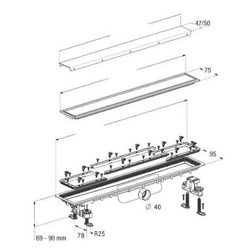 Dušas kanāls SICANCFH80R 790mm dupleksa (Nicoll) Dušas kanāls SICANCFH80R 790mm dupleksa (Nicoll)