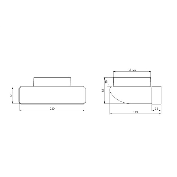 Ventiliacijos alkūnė EUROPLAST KLD25 220 x 55mm D125 90°