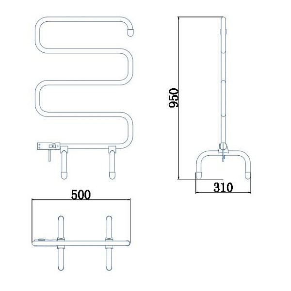 Elektriskais dvieļu žāvētājs Thema Lux. balta. 500mm x 950mm