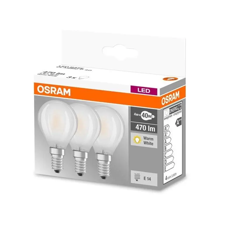 LED lempa Osram P40. 4W. E14. 2700K. 470lm. 3 vnt.