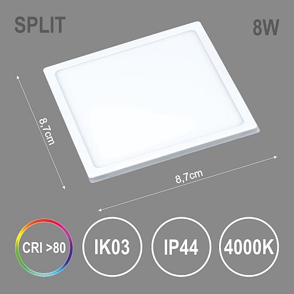 LED PANEL SPLIT SQ 8W NW IP44 640LM