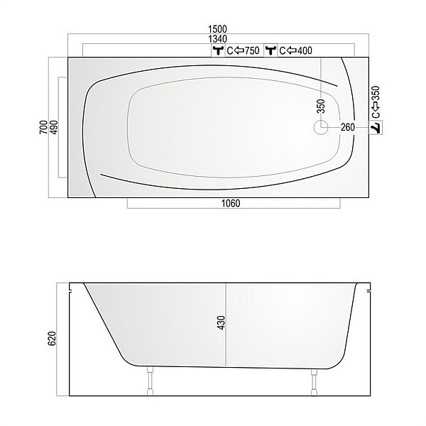 ACRYLIC BATHTUB LINA 1.50X0.70X0.62 8470