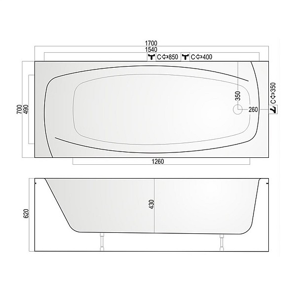 ACRYLIC BATHTUB LINA 1.70X0.70X0.62 8468