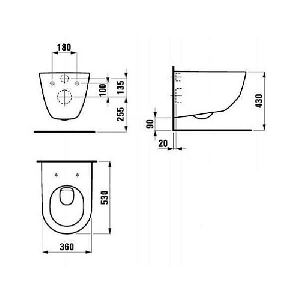 Pakabinamasis unitazas su dangčiu LAUFEN RIMLESS. 360×530 mm