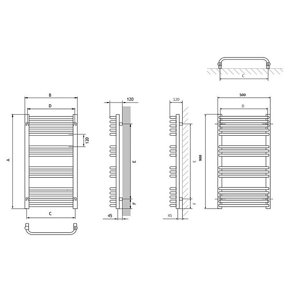 TOWEL DRYER EL ANNO 900X500 SPARKLING GR