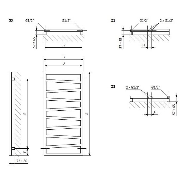 TOWEL RAIL ZIGZAG 835X500 HEBAN