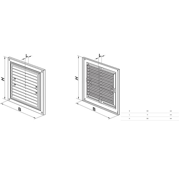 Ventiliacijos grotelės HAUSHALT MV 350 x 350 mm