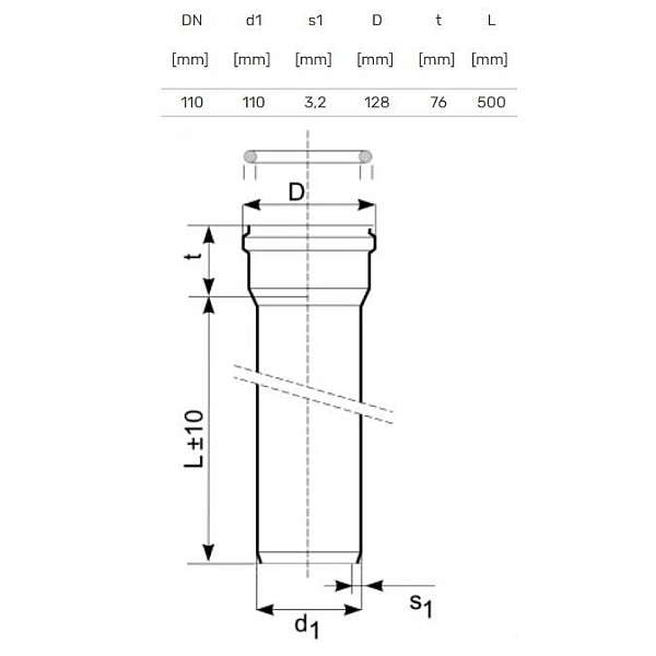 Caurule ārēja D110 SN4 0.5m 3.2mm (Magnaplast)