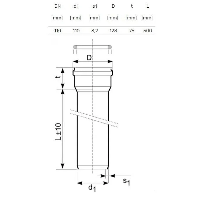 Lauko kanalizacijos vamzdis Magnaplast. Ø 110 mm. SN4. 0.5 m Lauko kanalizacijos vamzdis Magnaplast. Ø 110 mm. SN4. 0.5 m