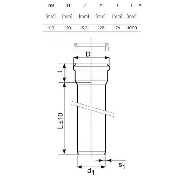 PIPE EXTERNAL D110 SN4 1.0M 3.2MM