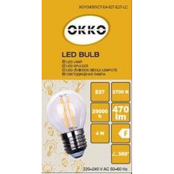 LED lemputė OKKO. P45. E27. 4 W. 400 lm. 2700 K