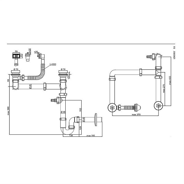 Sifonas dvigubai plautuvei Aniplast LD0505PL. 1 1/2 x 40