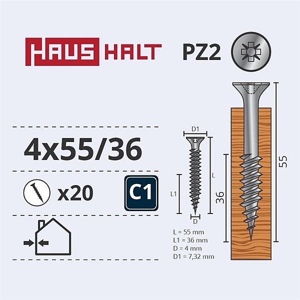 SKRŪVE SAPLĀKSNIM 4.0X55/36 W ZP20GAB G1