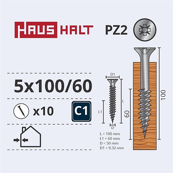 Medsraigčiai Haushalt. 5 x 100/60 mm. ZN. PZ2. 10 vnt.