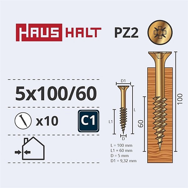 Medsraigčiai Haushalt. 5 x 100/60 mm. ZN. PZ2. 10 vnt.