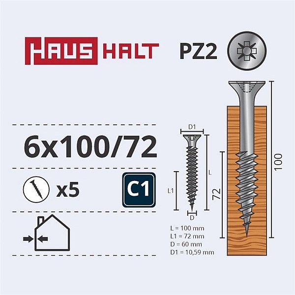 Medsraigčiai Haushalt. 6 x 100/72 mm. ZN. PZ3. 5 vnt.