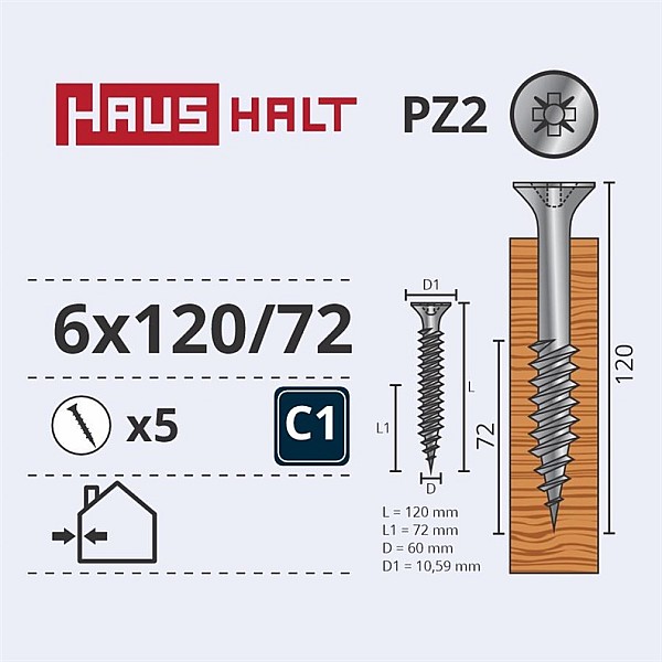 Medsraigčiai Haushalt. 6 x 120/72 mm. ZN. PZ2. 5 vnt.