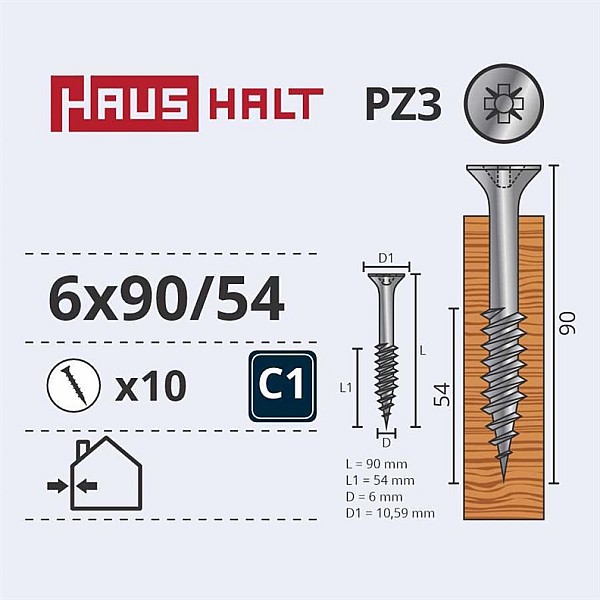 CHIPBOARD SCREW 6.0X90/54 WHT ZP10PCS G2