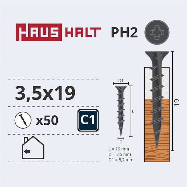 DRYWALL SCREW FOR WOOD 3.5X19 50PCS O1