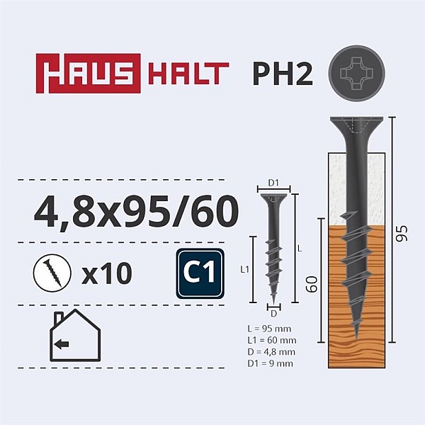 SKRŪVE REĢ. KOKAM 4.8X95/60 10GAB O2 (Haushalt)