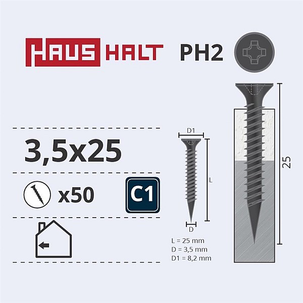 DRYWALL SCREW FOR METAL 3.5X25 50PCS O1