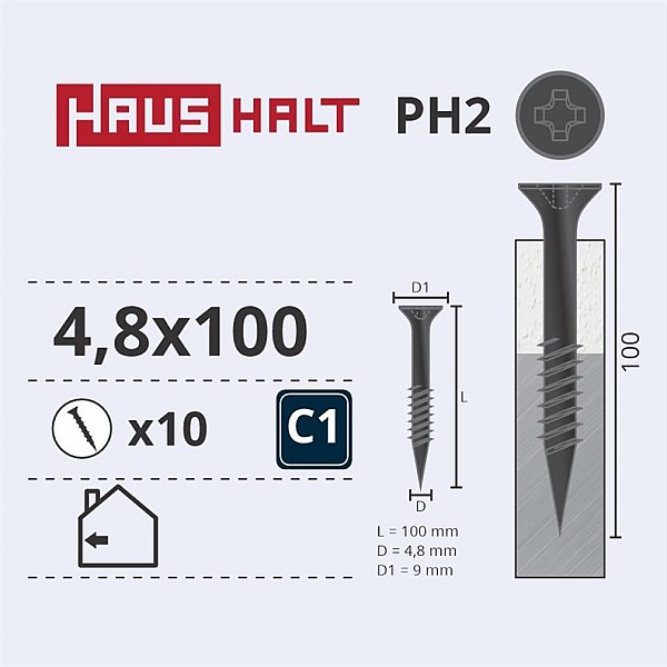 DRYWALL SCREW FOR METAL 4.8X100 10PCS O2