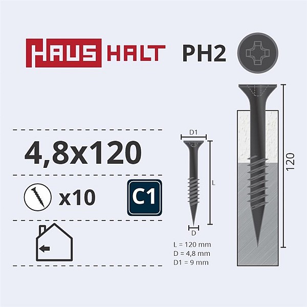 DRYWALL SCREW FOR METAL 4.8X120 10PCS O2