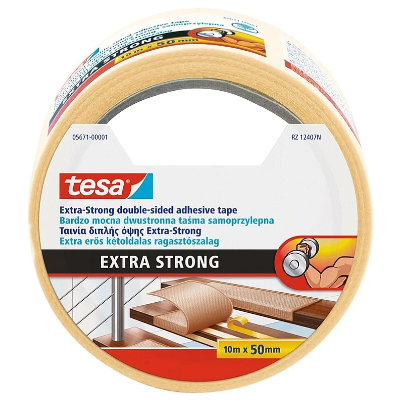 Dvipusė lipni juosta Tesa Extra Strong. 10 m x 50 mm