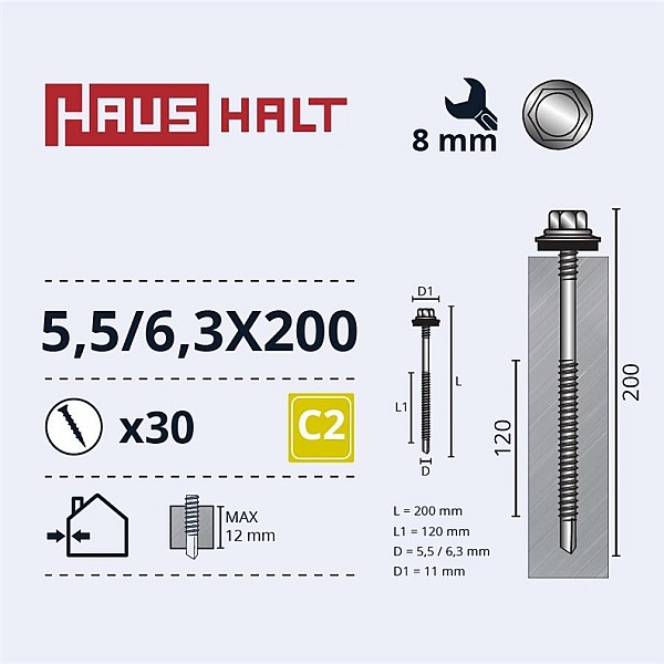 Savisriegiai Haushalt. DIN 7504K. 5.5/6.3 x 200 mm. 30 vnt.