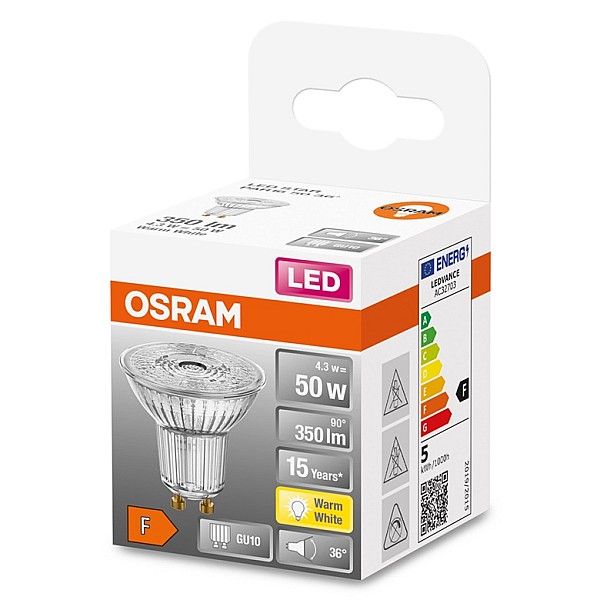 LED lempa Osram PAR16. 36°. 4.3W. GU10. 2700K. 350lm