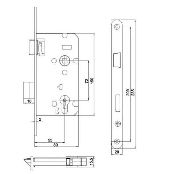 MORTISE LOCK WC Z7ACP 72/55 RIGHT W ZN