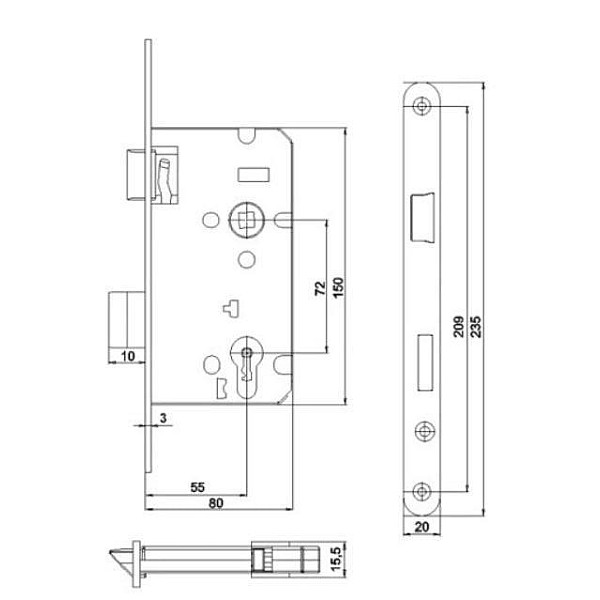 MORTISE LOCK WC Z7ACL 72/55 LEFT W ZN