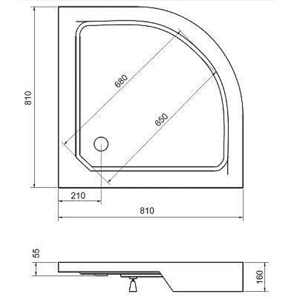 SHOWER TRAY QUADRANT ACRYL 80X80X16 R550