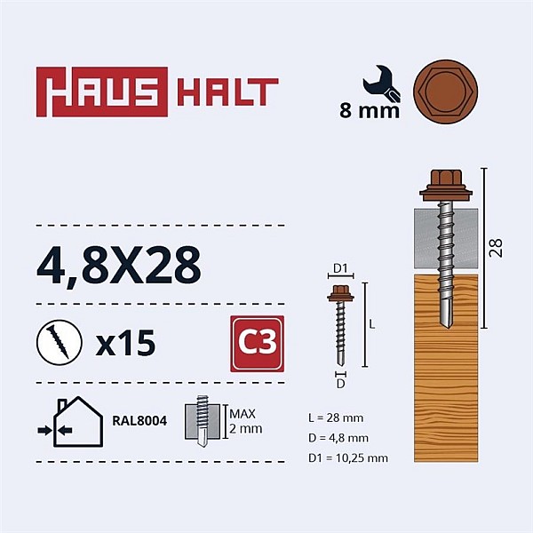 Pašurbjošas skrūves Haushalt. 4.8 x 28 mm. 15 gab.