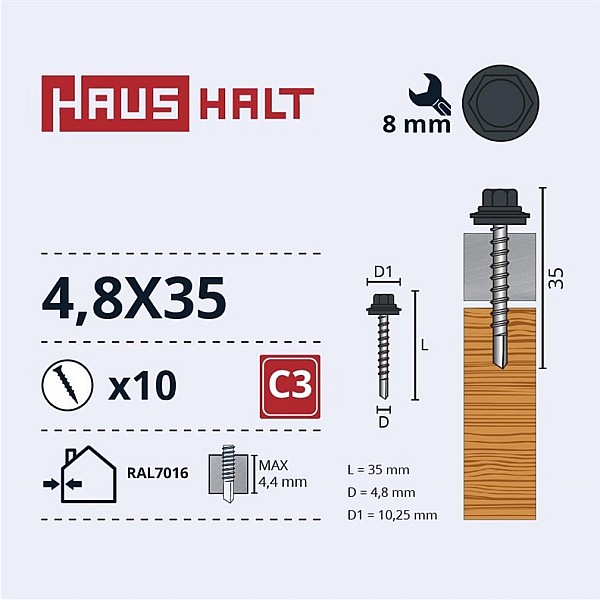 Pašurbjošas skruves Haushalt 4.8 x 35 mm. 10 gb