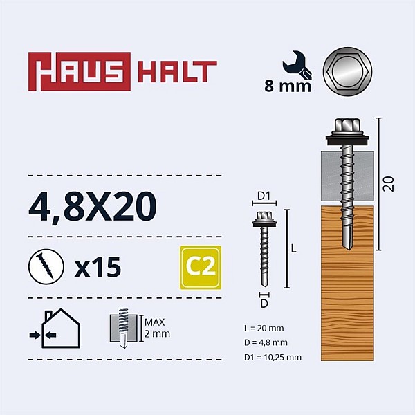 Savisriegiai Haushalt. DIN 7504K. 4.8 x 20 mm. 15 vnt.