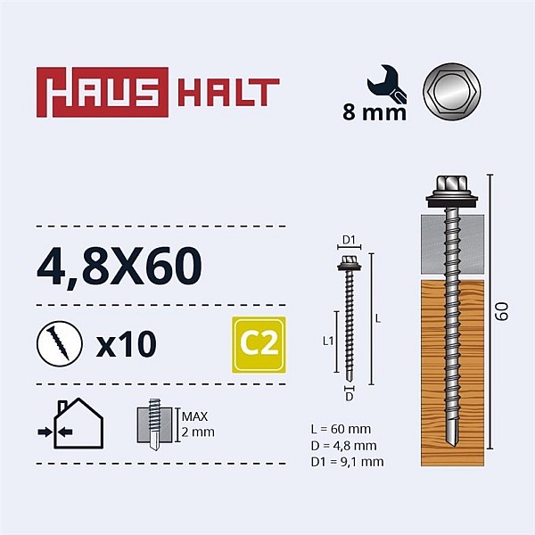 Savisriegiai Haushalt. DIN 7504K. 4.8 x 60 mm. 10 vnt.